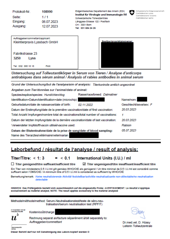 Tollwuttiter in der Schweiz